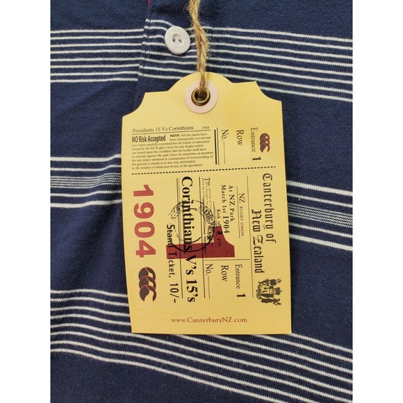 Canterbury of New Zealand Polo Shirt Men Small Navy Striped Cotton Slit Collared - Picture 7 of 9